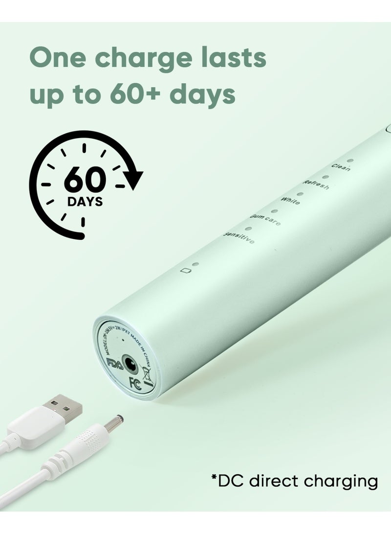 ماي سمايل فرشاة الأسنان الكهربائية MySmile DY156 للبالغين، قابلة لإعادة الشحن ومحمولة، فرشاة صوتية مع 3 رؤوس، مؤقت ذكي لمدة دقيقتين و5 أوضاع، 45,000 دورة في الدقيقة، شحنة واحدة تكفي لمدة 60 يومًا (أخضر، حجم متوسط) - Image 4